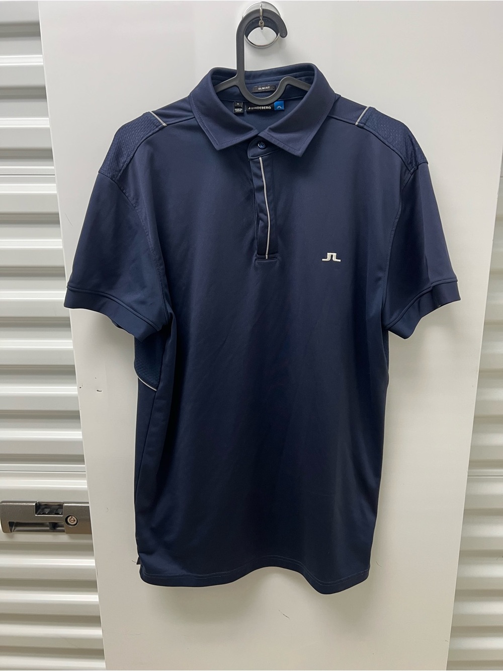 J.Lindeberg Navy Short Sleeve Golf Polo with Contrast Piping